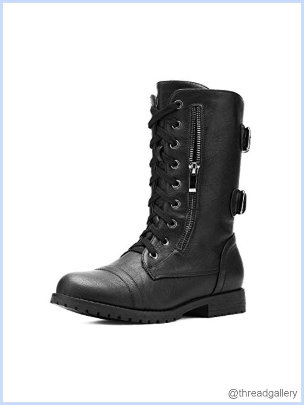 Women's Mid Calf Lace Up Combat Boots with Pocket Faux Fur Lined